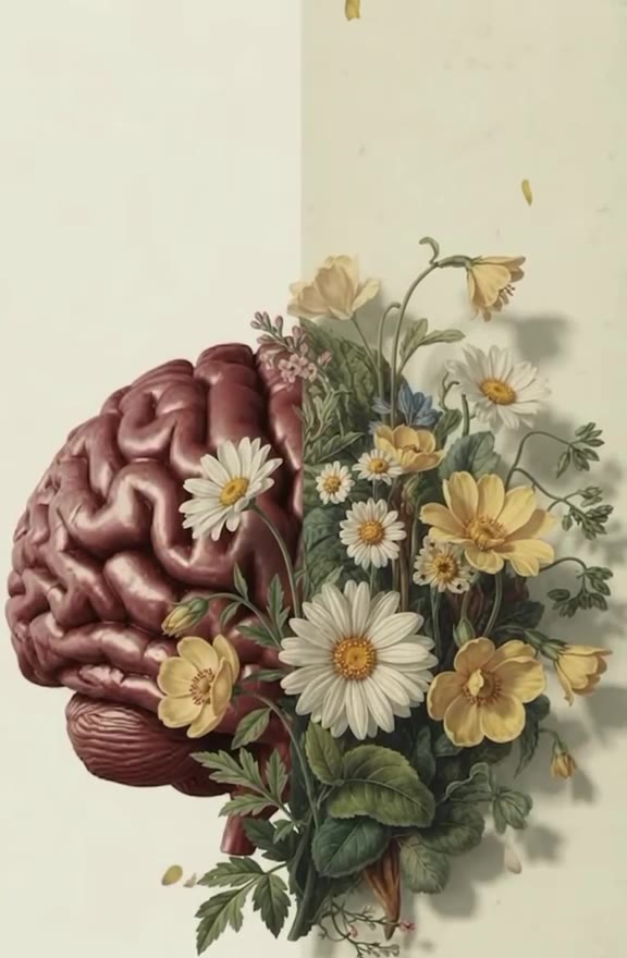 Ilustração de um buquê de flores nascendo de uma mente